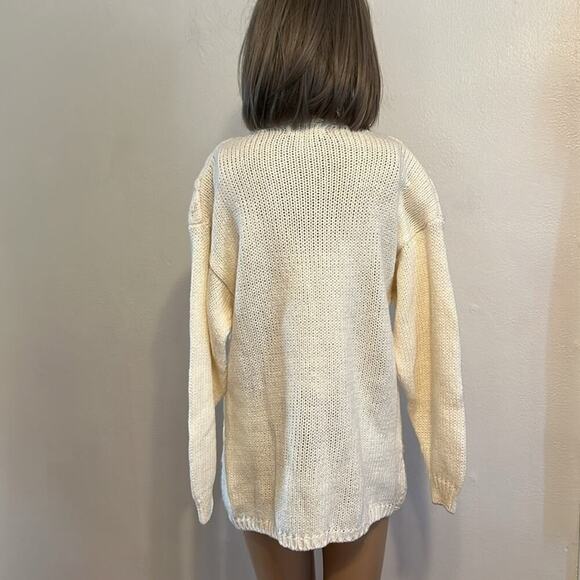 VTG American Weekend M Ivory Floral Embroidered Cable Knit Sweater Cottage Core - Picture 5 of 9